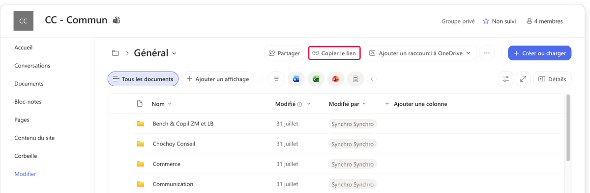 Bouton « Copier le lien »